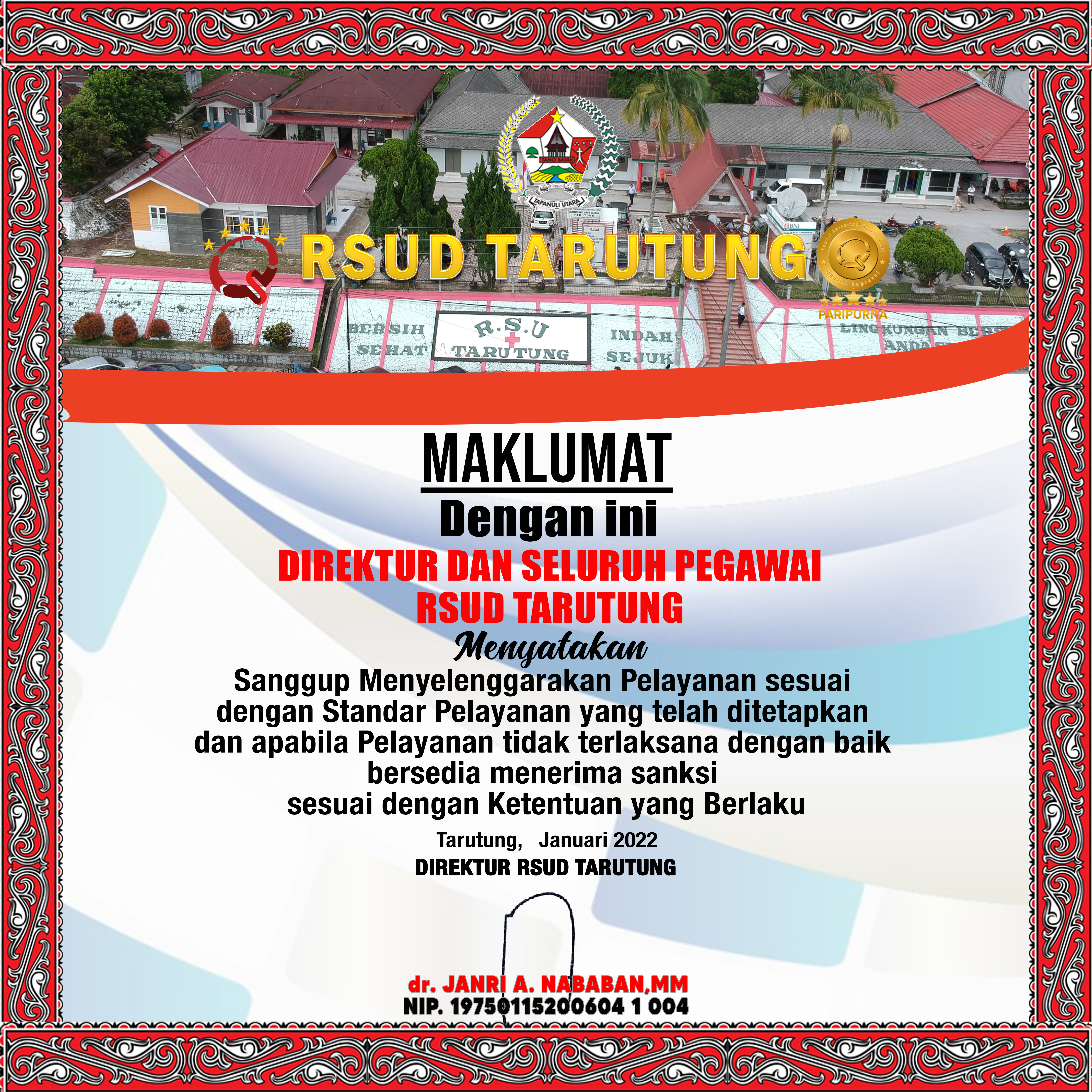 Maklumat Standar Pelayanan RSUD Tarutung